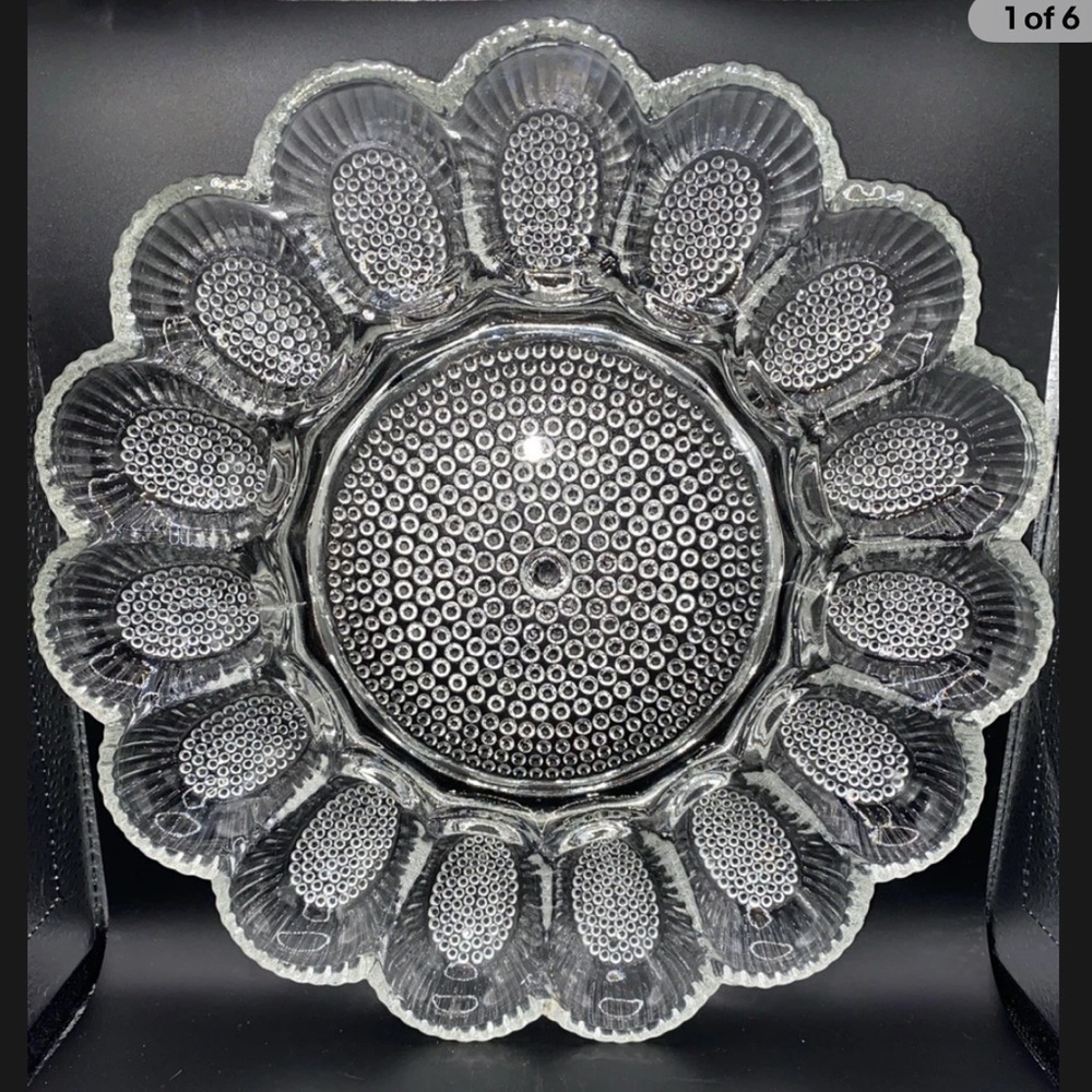 Indiana Carnival Clear‎ Glass Deviled Egg Plate Hobnail 11"